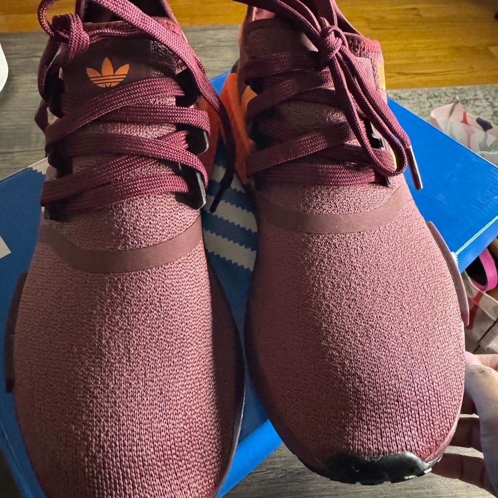 Adidas NMD_R1 W Maroon with Orange Stripes - Picture 2 of 9